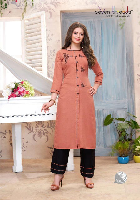 Seven Threads B. Dots Latest Collection Of Heavy Embroidered Rayon Kurtis With Bottom 