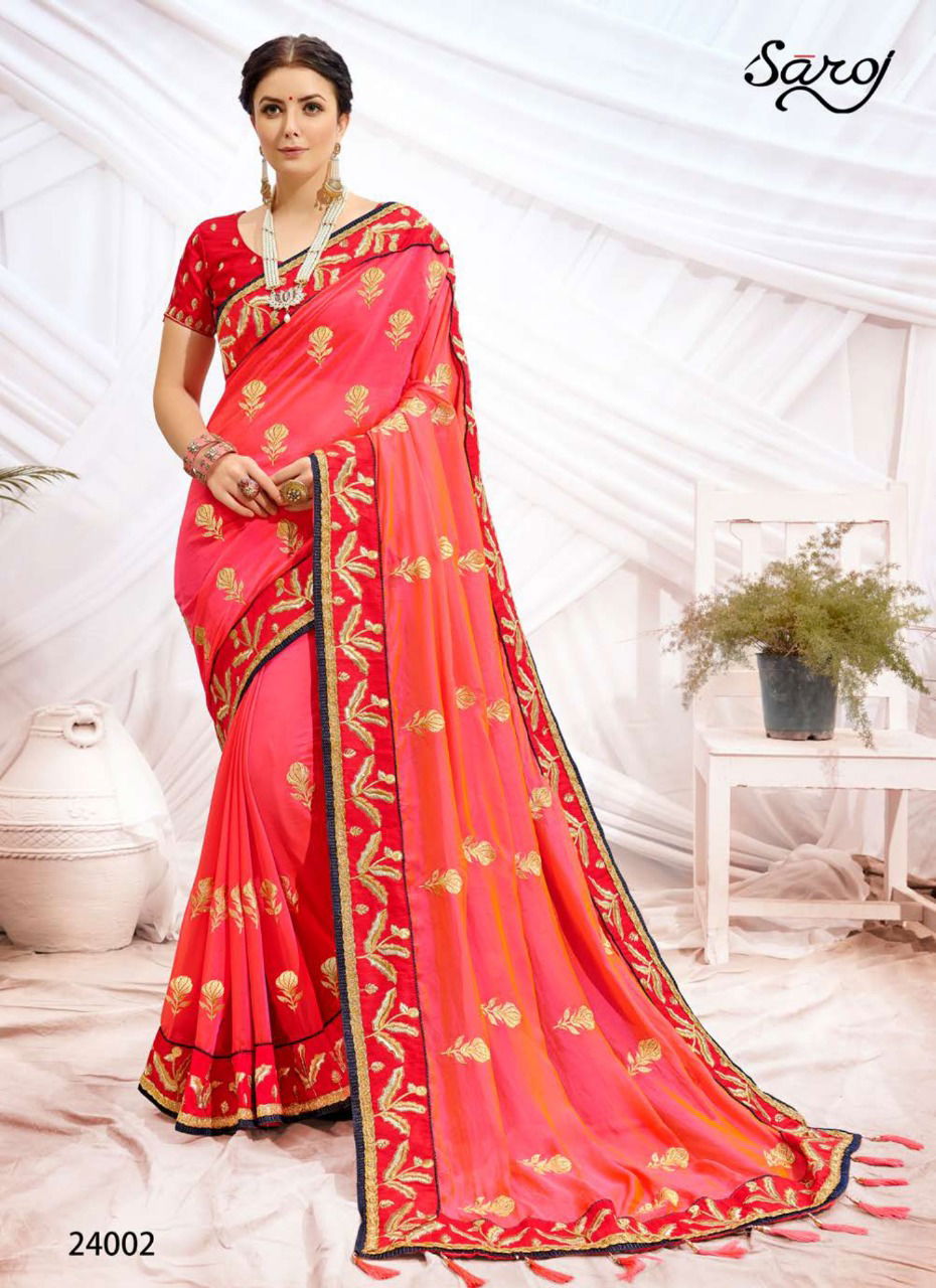 Saroj Rudraksh Heavy Wear Embroidery Worked Designer Dhupain Silk Saree Collection
