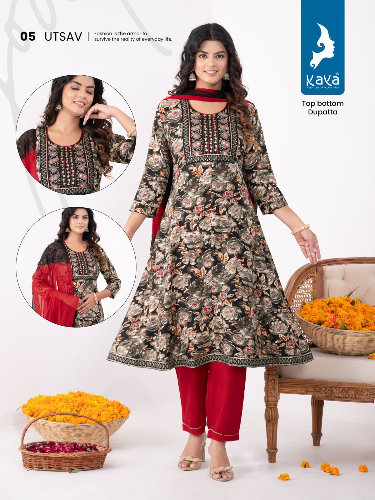Utsav By Kaya Rayon Printed Kurti With Bottom Dupatta Catalog