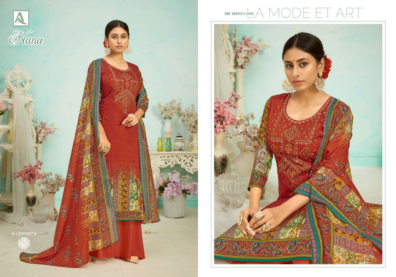 Alok Hana Latest Fancy Casual Wear Pure Viscose Rayon Print With Embroidery Designer Dress Material Collection