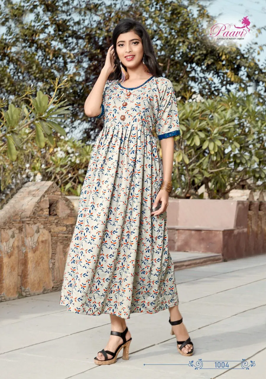 Paavi Kaarwan 4 Ethnic Wear Rayon Printed Anarkali Long Kurti Collection
