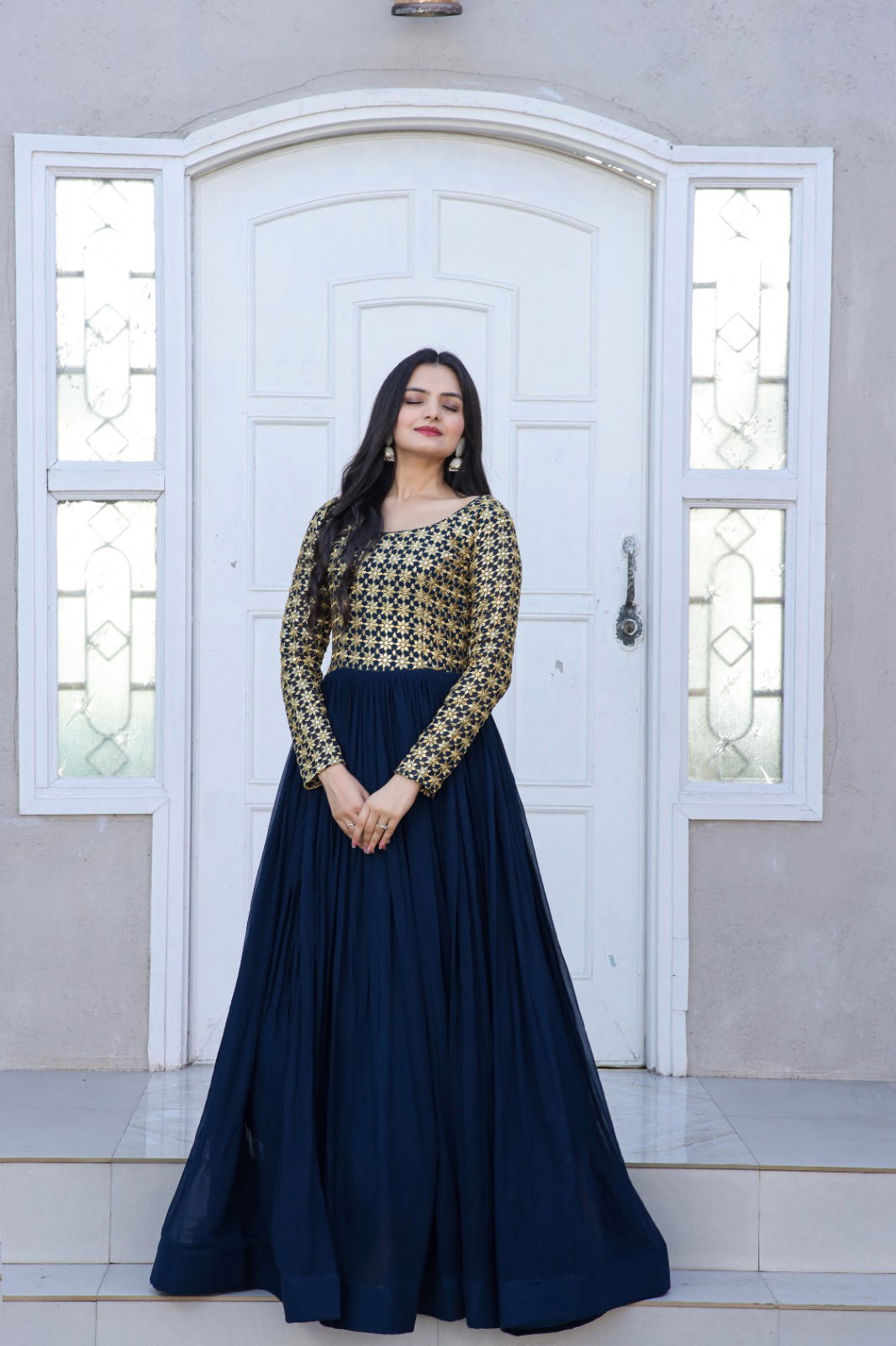 KA 1034 Long Faux Blooming Anarkali Gown Catalog