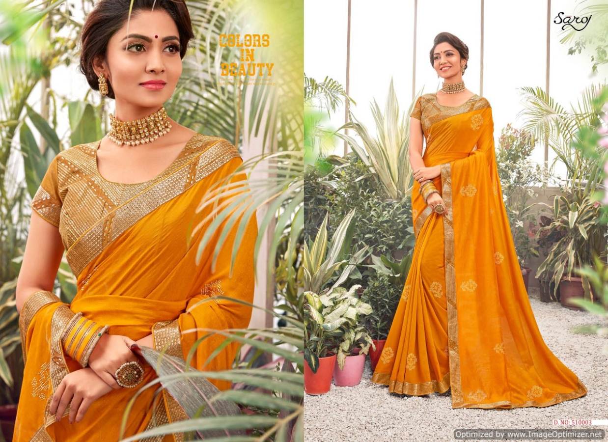 Saroj Bansuri Stylish Collection Of Party Wear Vichitra Silk Saree With Swarovski Butta