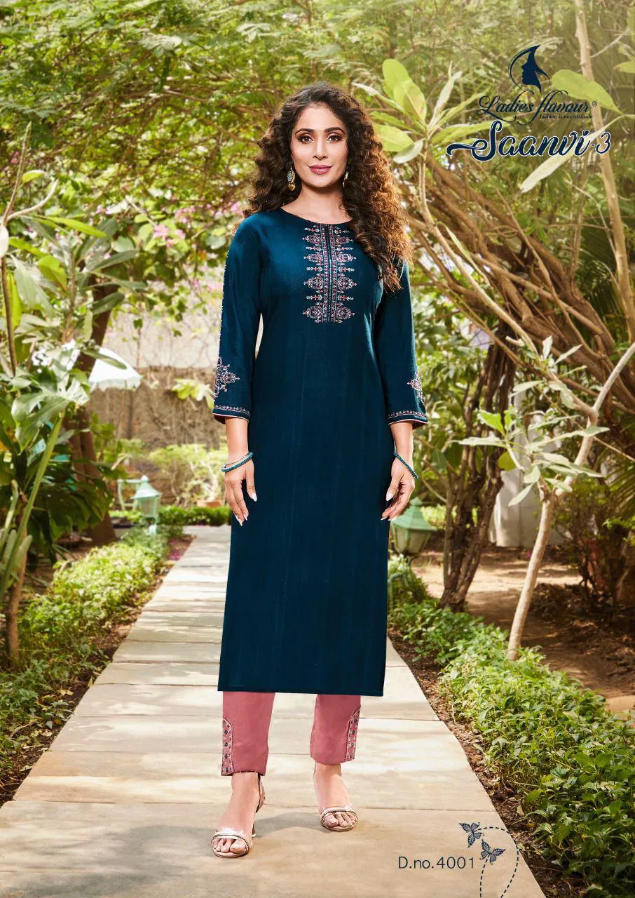 Ladies Flavour Saanvi 3 New Designer Fancy Party Wear Kurti With Bottom Collection