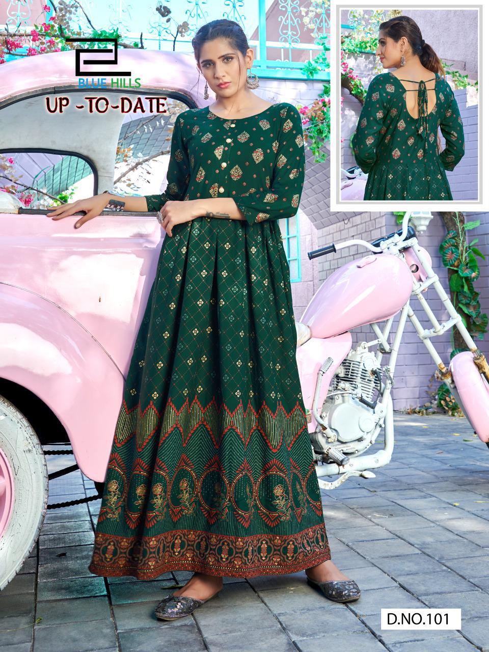 Blue hills Up To Date Latest Fancy Designers Festive Wear Flair Long Printed Kurti Collection
