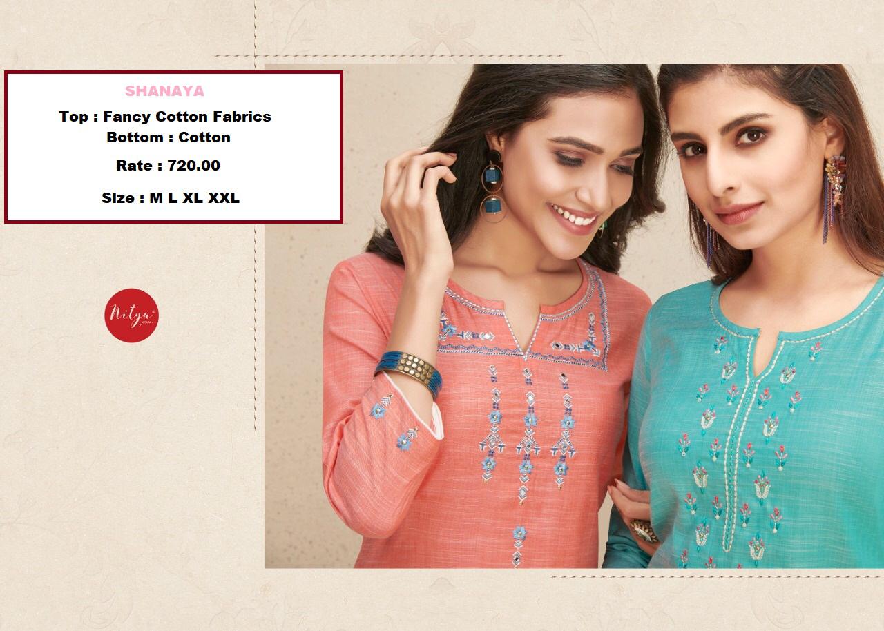 FABRICS (NITYA) SHANAYA Latest Fancy festive Wear Fancy Cotton Worked Kurtis With Bottom Collection