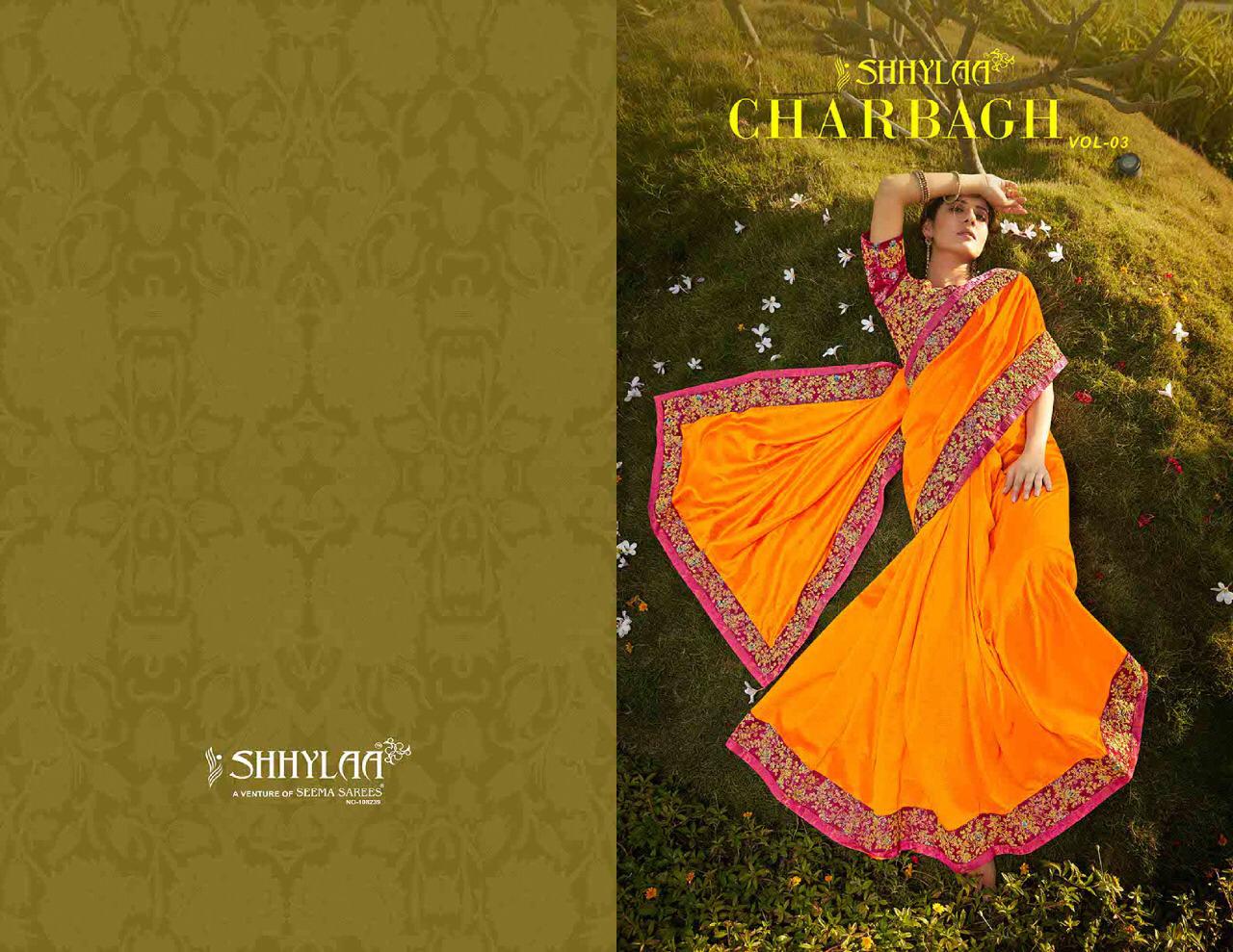 SHHYLAA CHARBAGH VOL-3 DIGITAL PRINTS AND EMBROIDERY WORK LATEST FANCY DESIGNER  SAREE COLLECTION