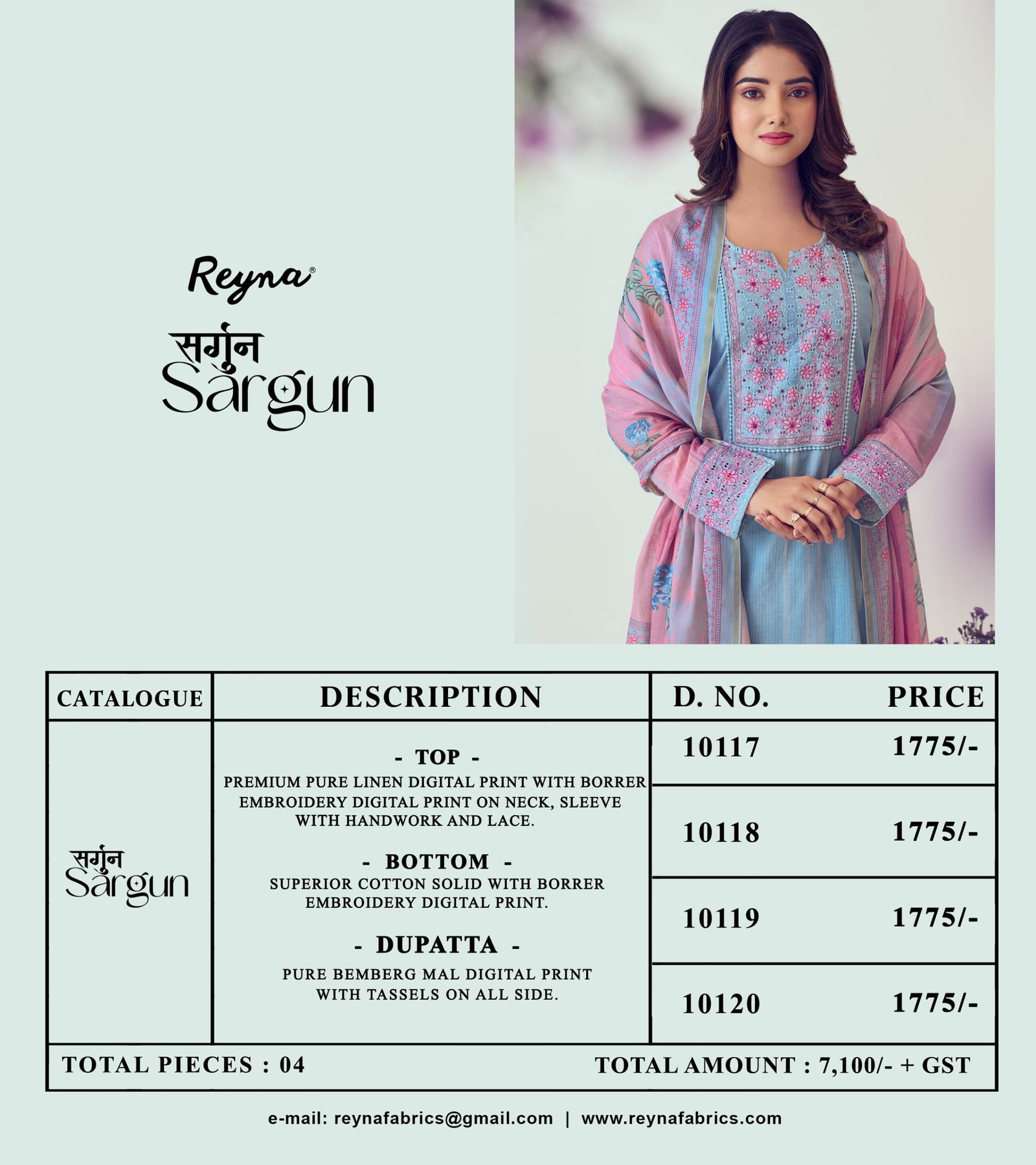 Sargun By Reyna Linen Digital Printed Dress Material Orders In India
