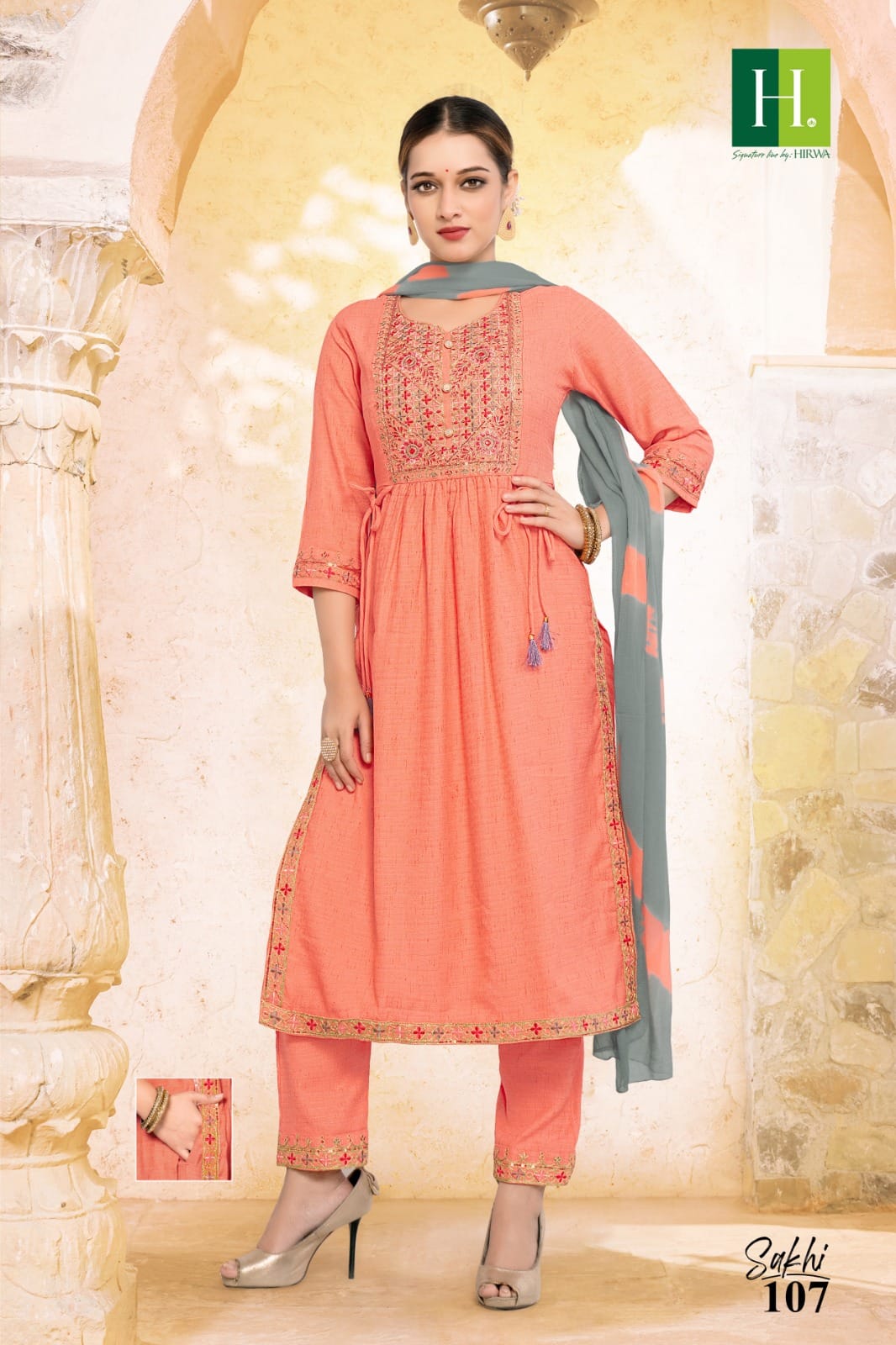 Sakhi By Hirwa Rayon Naira Cut Kurti With Bottom Dupatta Catalog