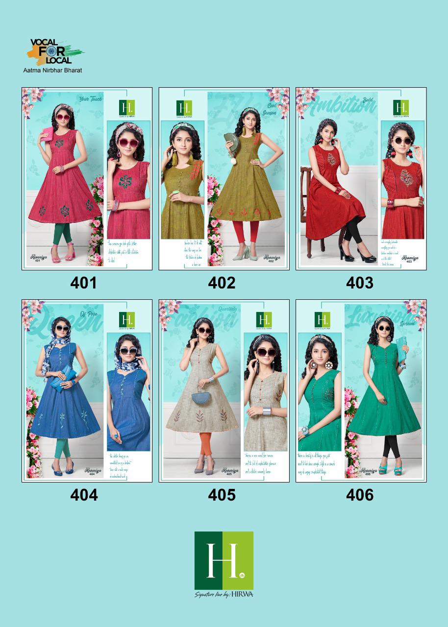 Hirwa Kesariya 4 Latest Designer Anarkali Style Casuaol Wear Rayon Kurtis Collection 