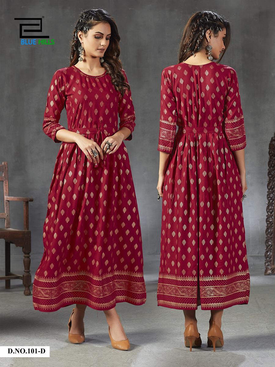 Blue Hills Gold Fever Ethnic Wear Printed Designer Long Kurtis Collection