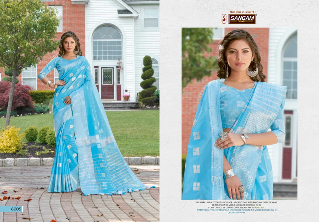 Sangam Blueberry 2 Linen latest fancy Designer casual Wear Cotton Printed Sarees Collection
