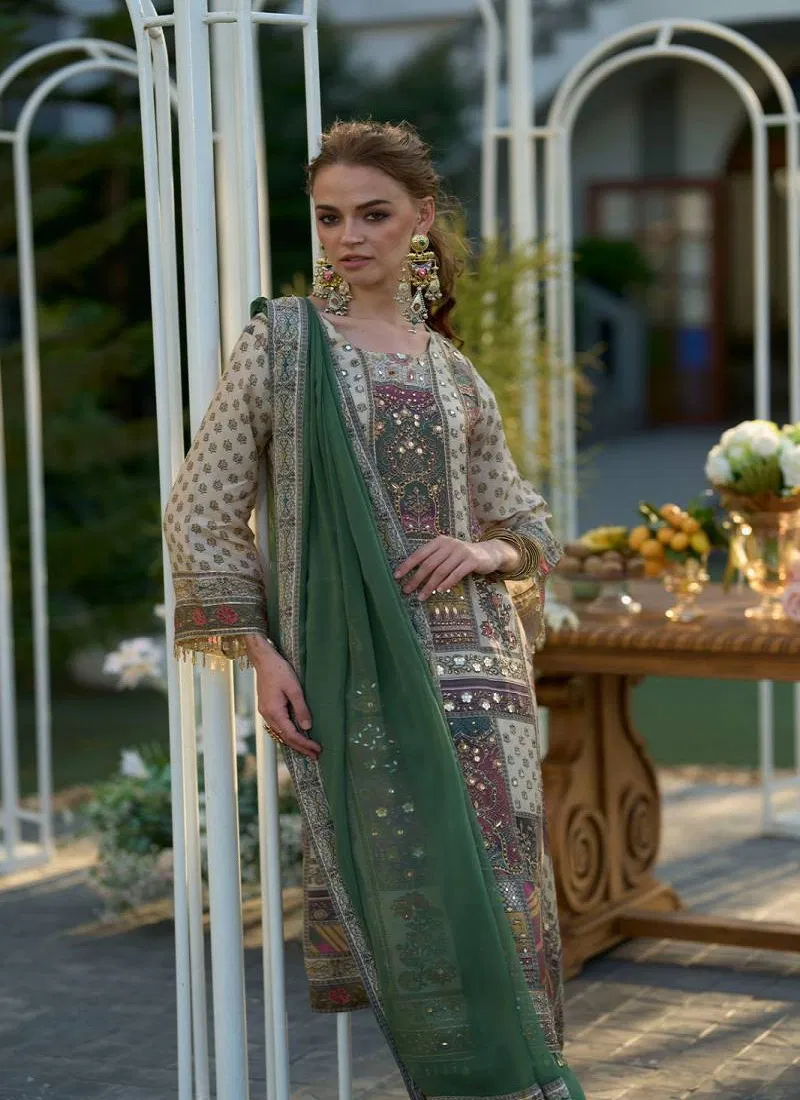 Tanyaa P 360 Natural Crepe With Mirror Work Readymade Suit Suppliers In India