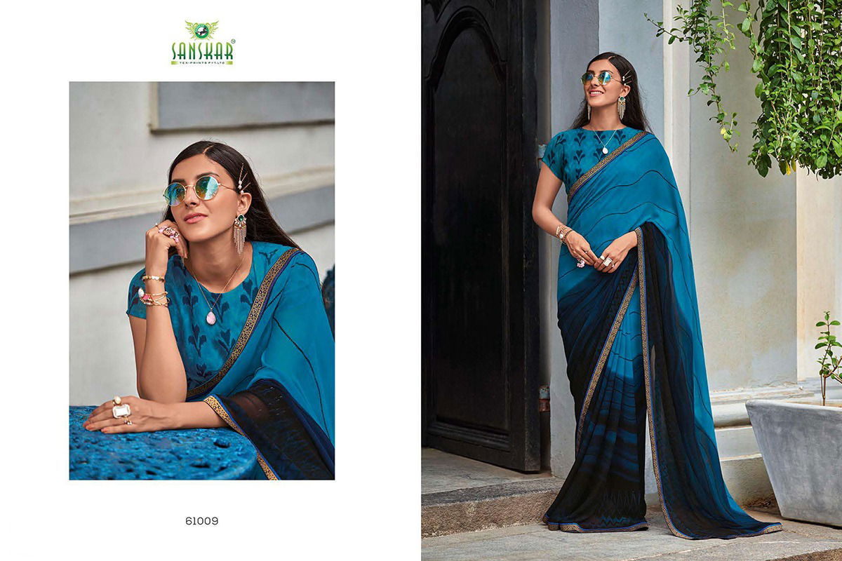 Sanskar Chitrakala Party Wear Georgette Printed Sarees Collction
