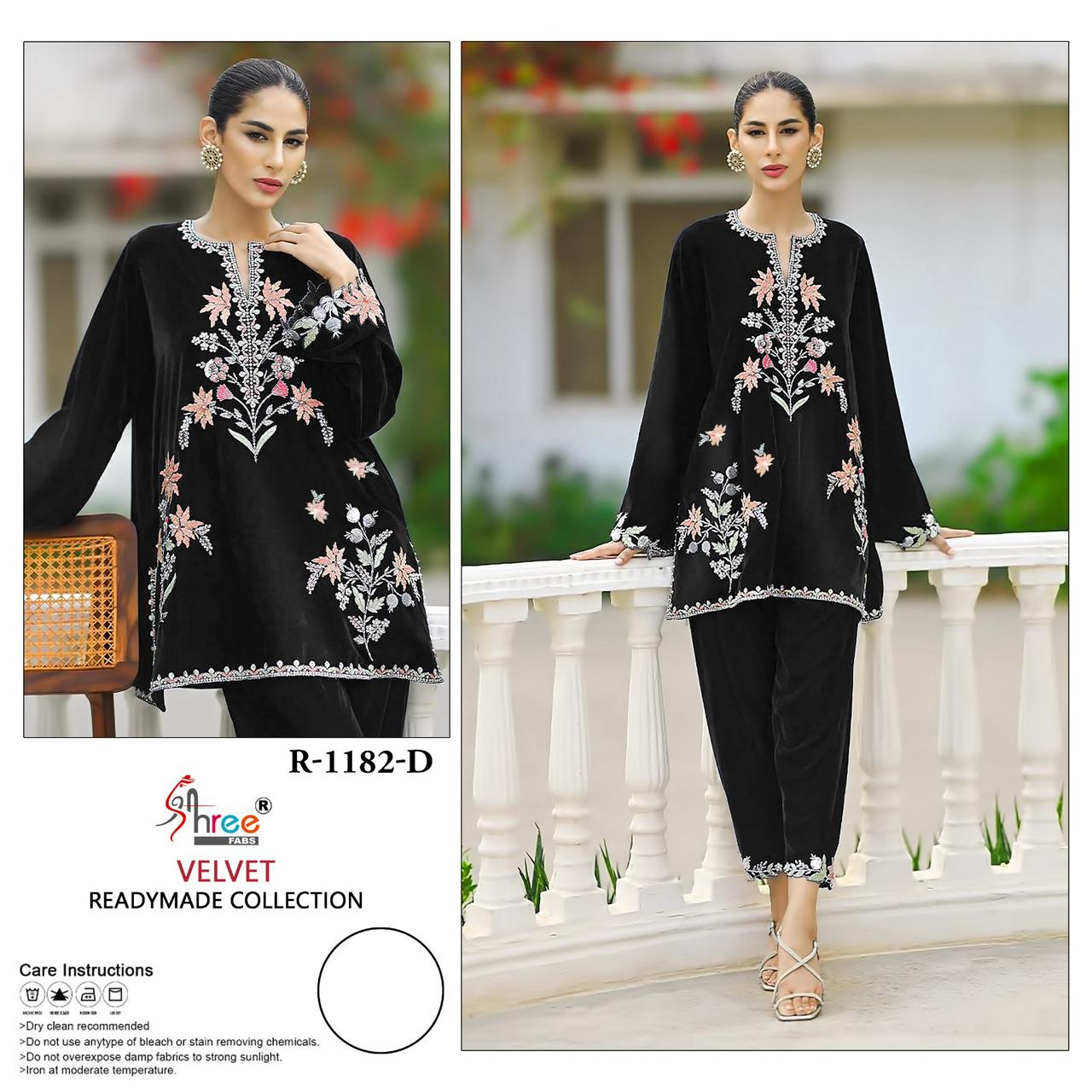V 1182 Velvet Designer Pakistani Kurti With Bottom Catalog