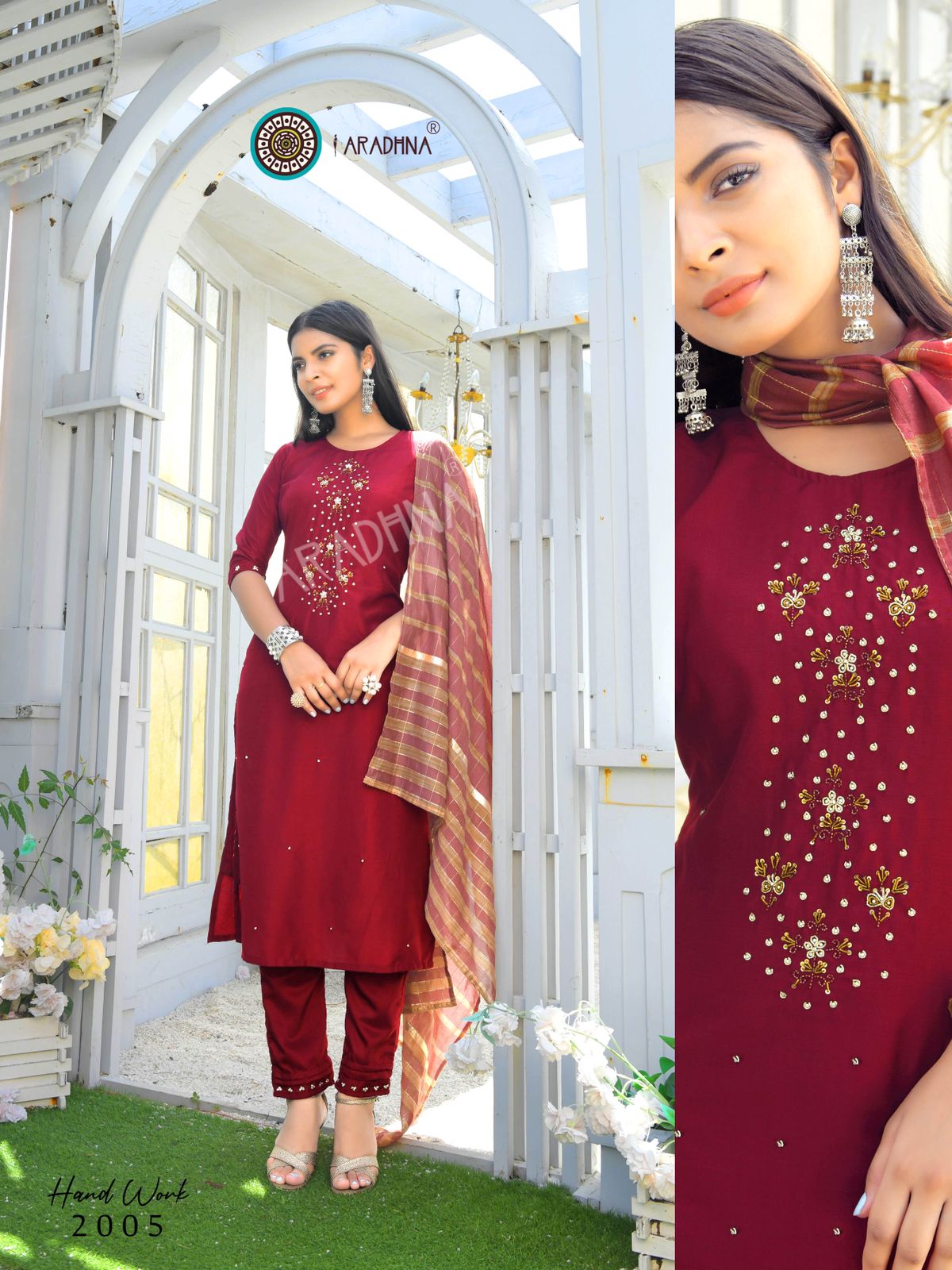 Aradhna Hand Work 2 Latest Designer Cotton Silk Festive Wear Ready Made Collection
