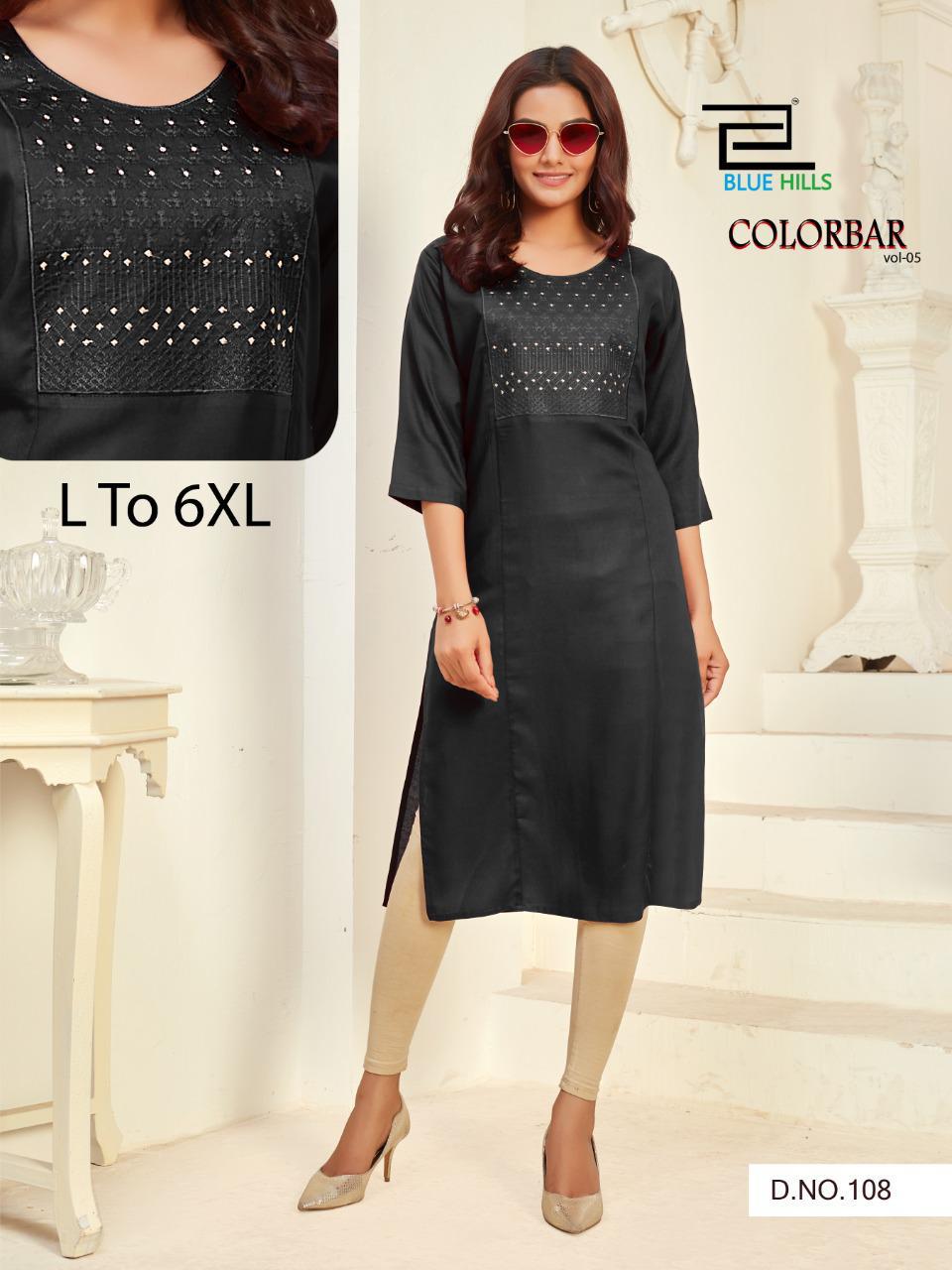 Blue Hills Color Bar 5 Designer Rayon Embroidery Kurti Collection
