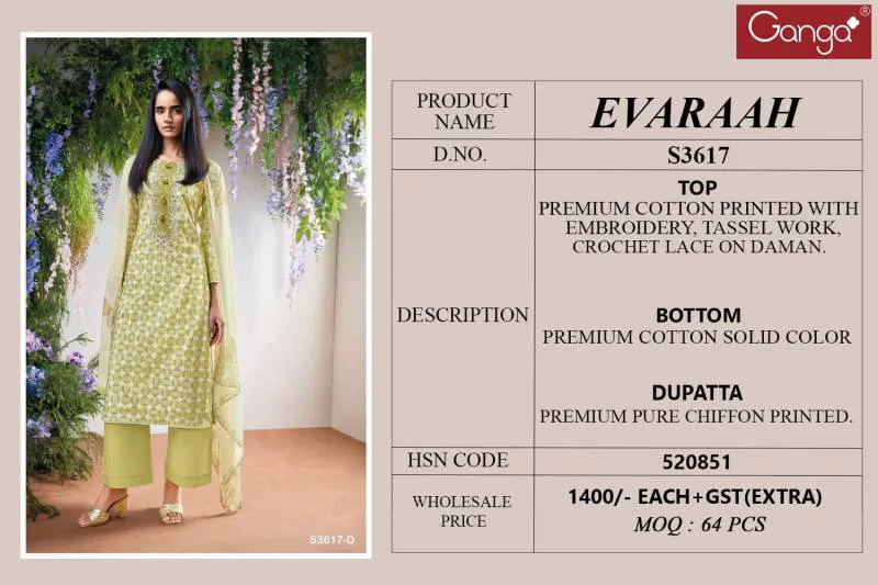Evaraah By Ganga Cotton Printed Embroidered Salwar Kameez Best Wholesale Shop In Surat