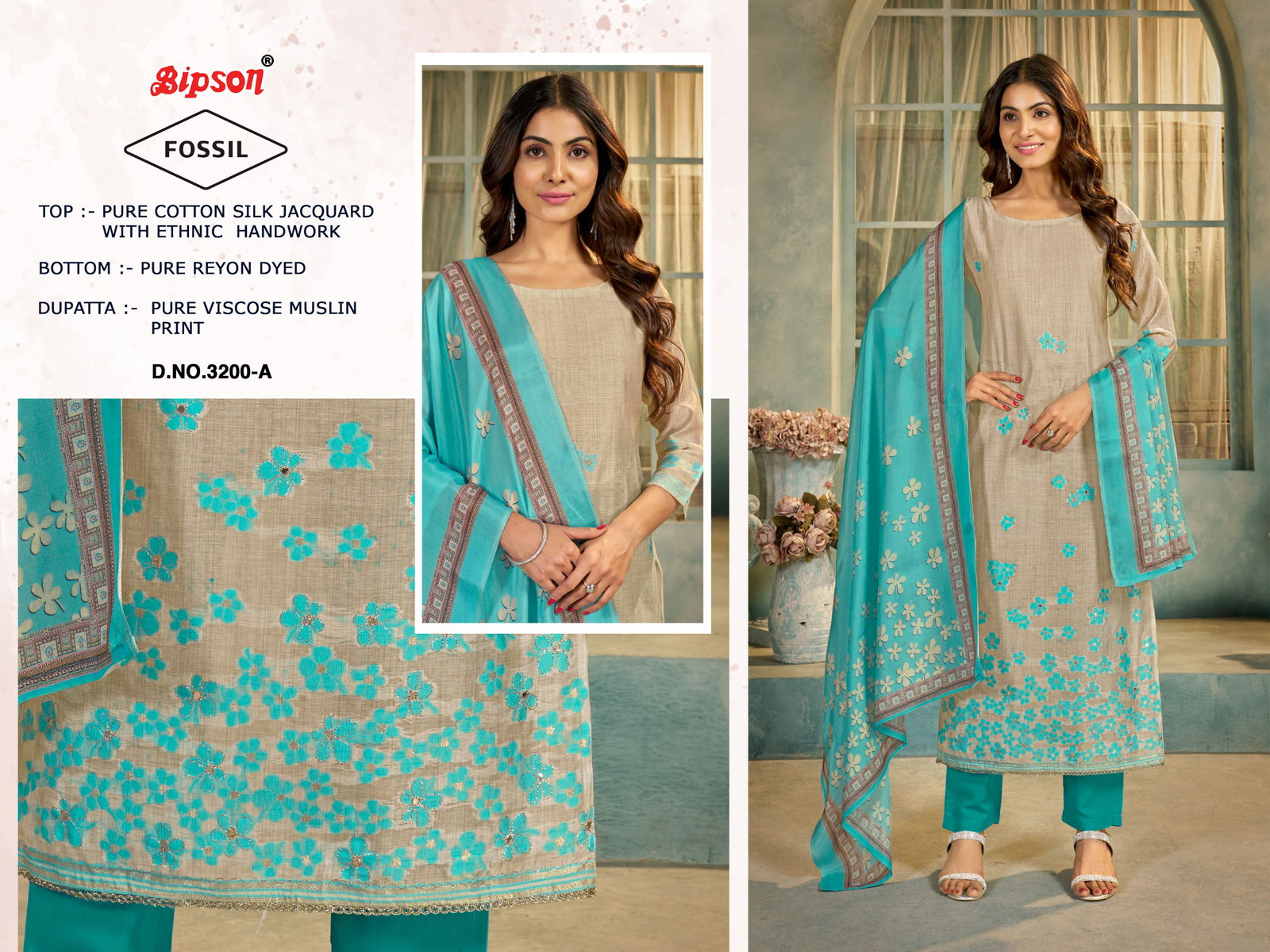 Fossil 3200 By Bipson Cotton Silk Dress Material Wholesalers In Delhi
