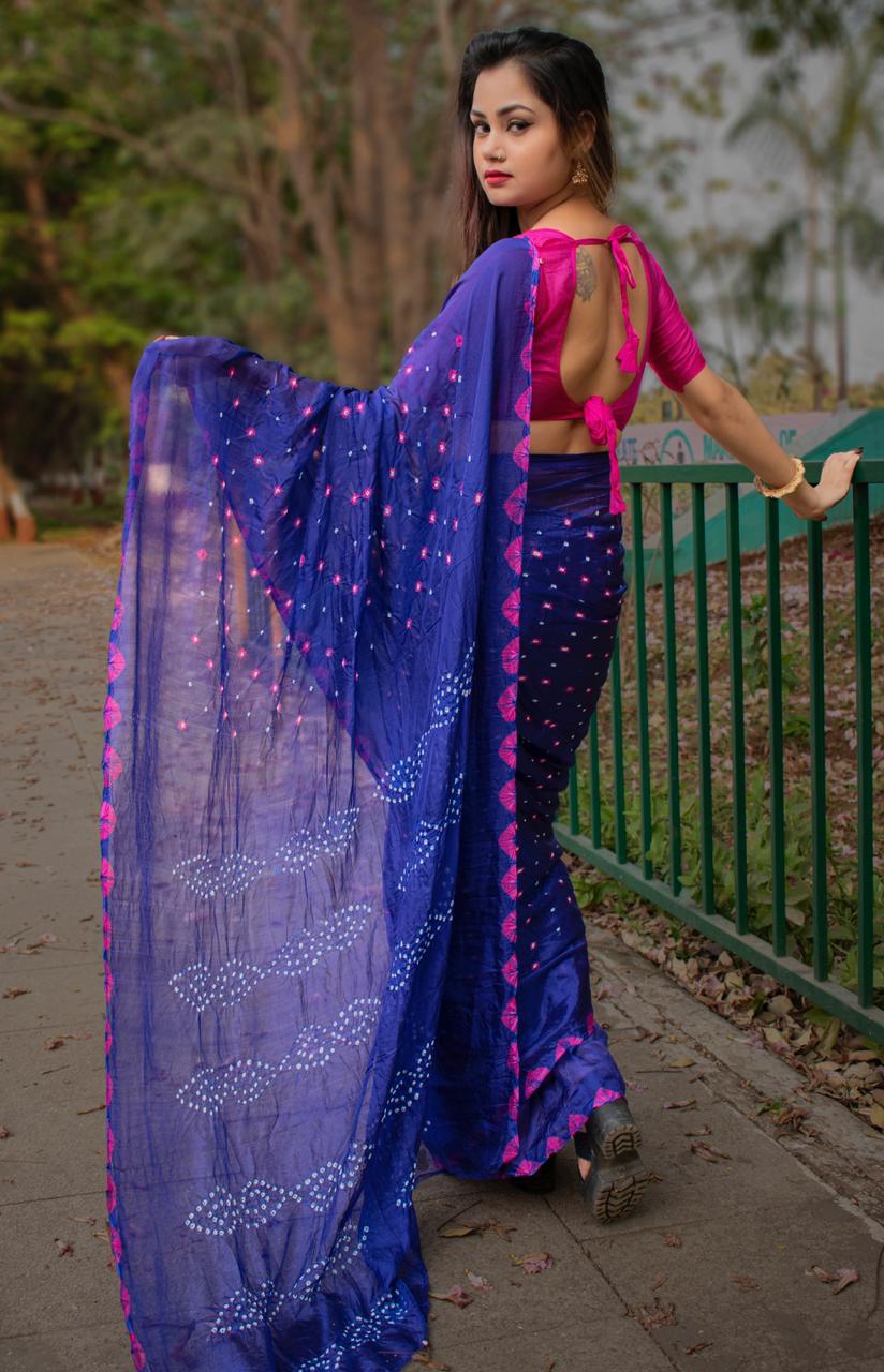 Gaji Bandhej Latest Designer Fancy Festive Wear Silk With Bandhej Border Saree Collection
