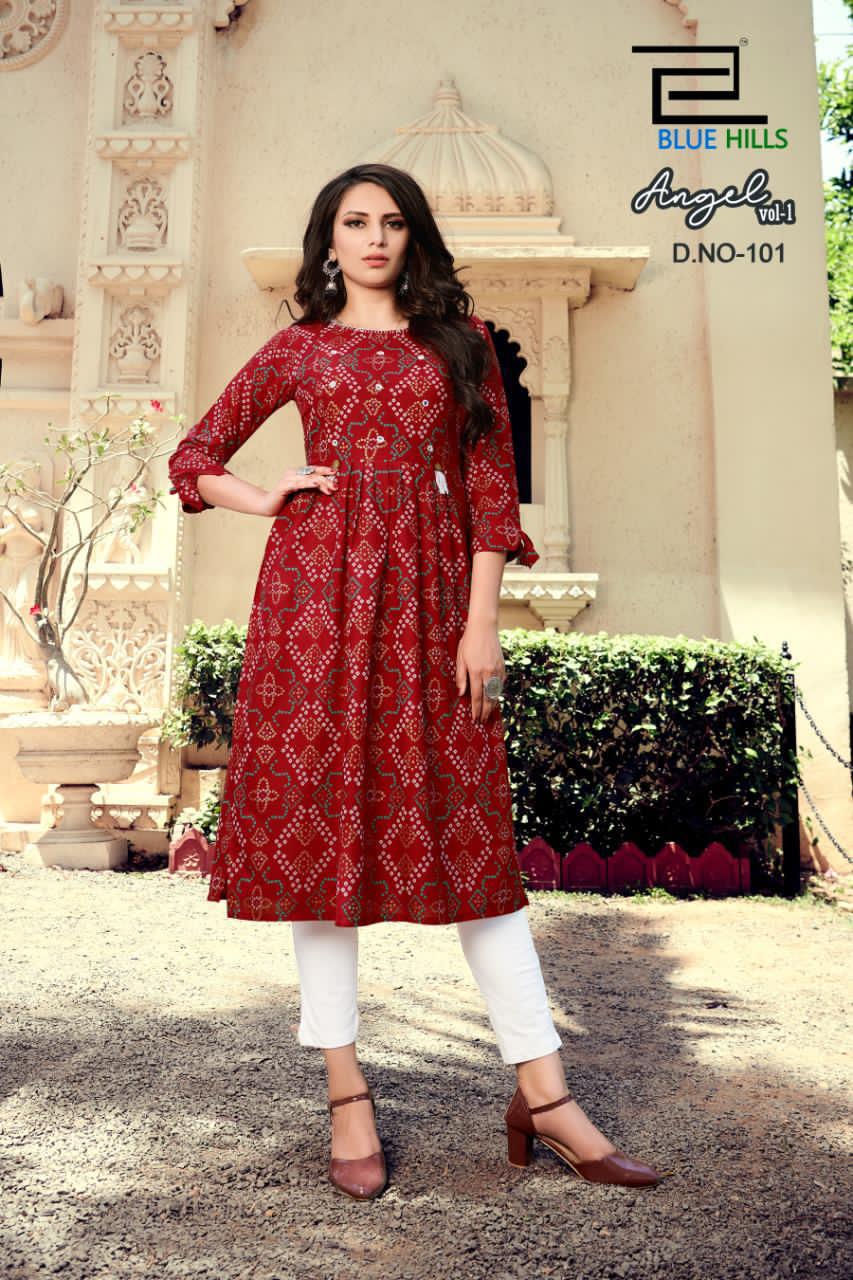 Blue Hills Angel 1 Latest Fancy Designer Ethnic Wear Rayon Printed Kurti Collection
