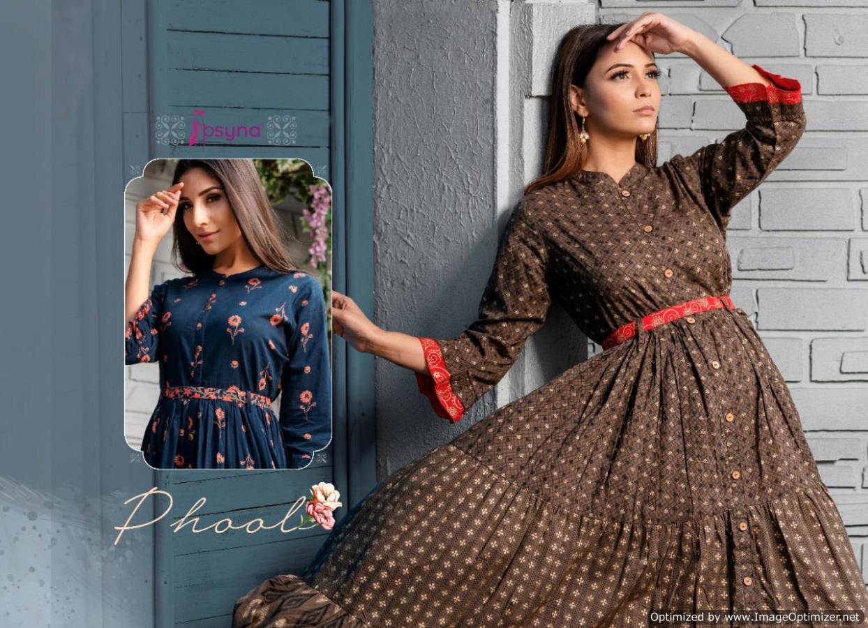 Psyna Phool Vol 3 Casual Wear Full Gown Style Cambric Cotton Kurti Collection 