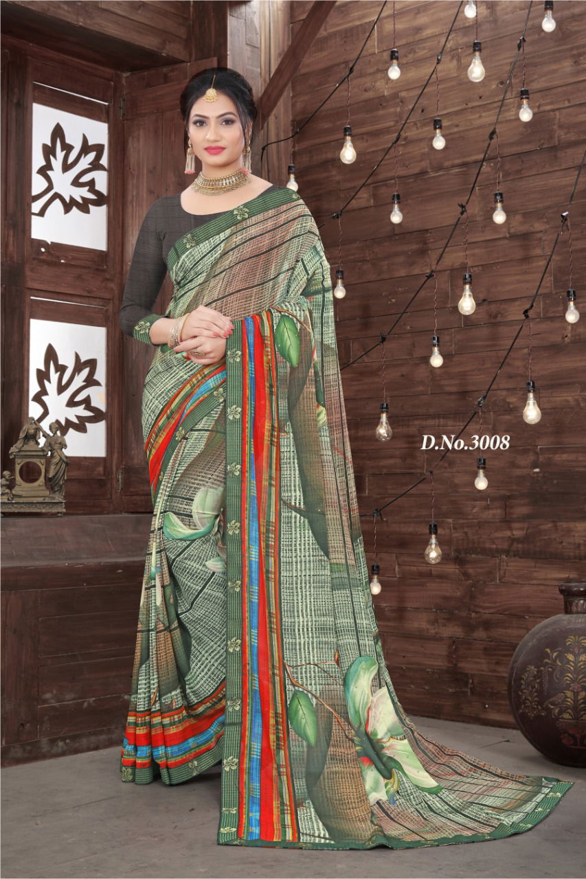 Haytee Everyday Latest Daily Wear Fancy Printed Bordered Saree Collection
