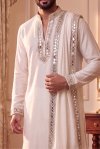 White Outluk Wedding Vol 53 Heavy Lachaka Mens Kurta Pajama With Dupatta W5303