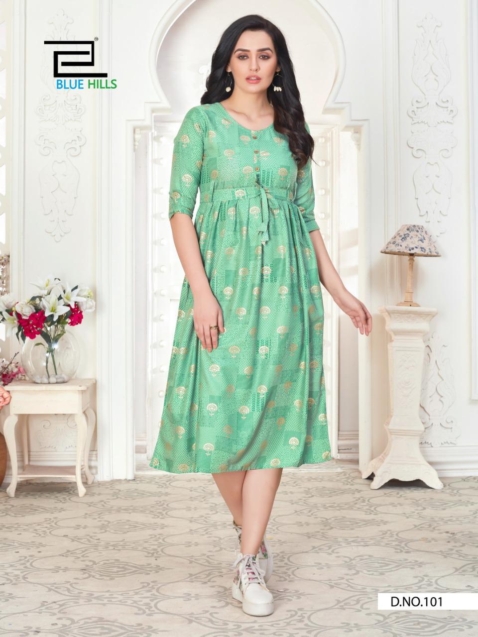 VEE FAB HI-FI Latest fancy Regular Wear Anarkali Rayon Gold Printed Kurtis collection
