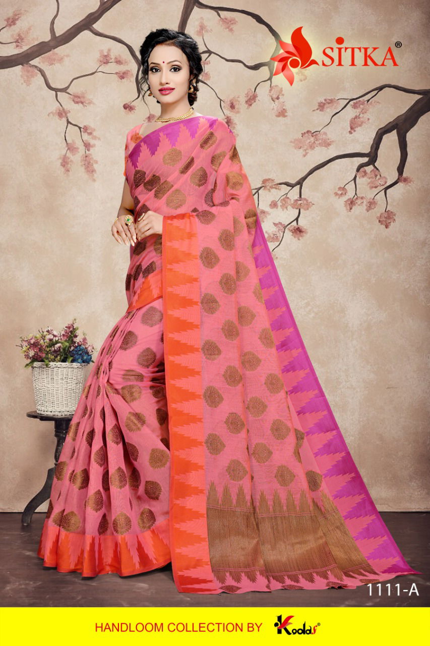 BENZER DESIGNER REGULAR WEAR PARTY WEAR SOFT COTTON WEAVING DESIGNER SAREE WITH TWO COLOUR DESIGN BORDER COLLECTION