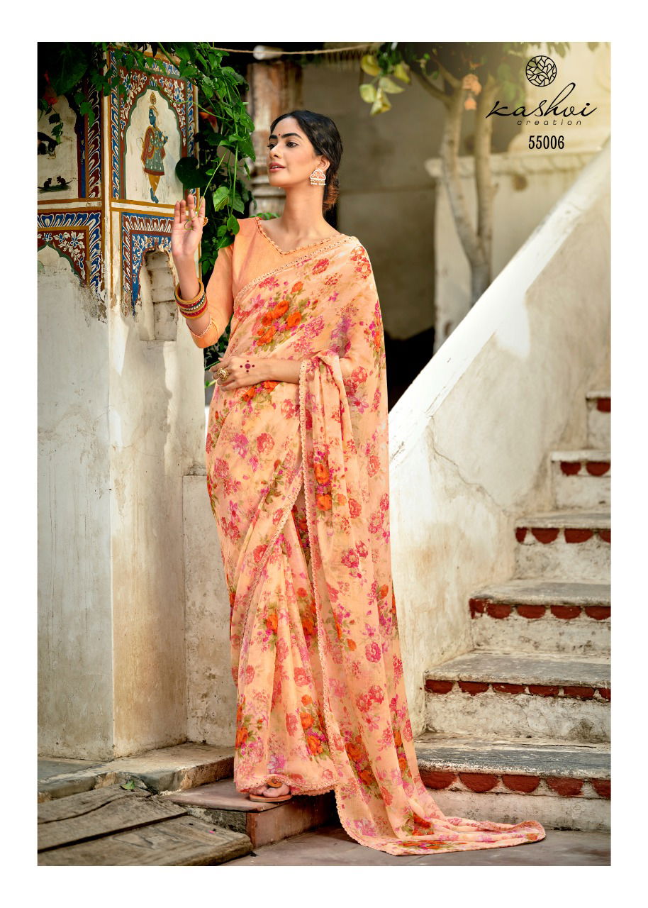 Kashvi Olivia Silk Chiffon Printed With Fancy Ethnic Wear Saree Collection
