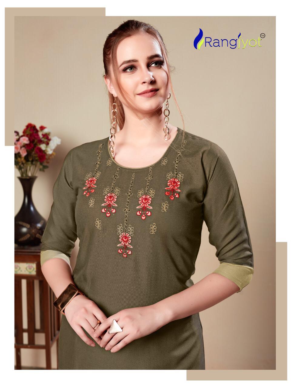 RANGJYOT MORIE VOL-1 Latest fancy Ethnic Wear Heavy rayon With embroidery work Kurtis Collection