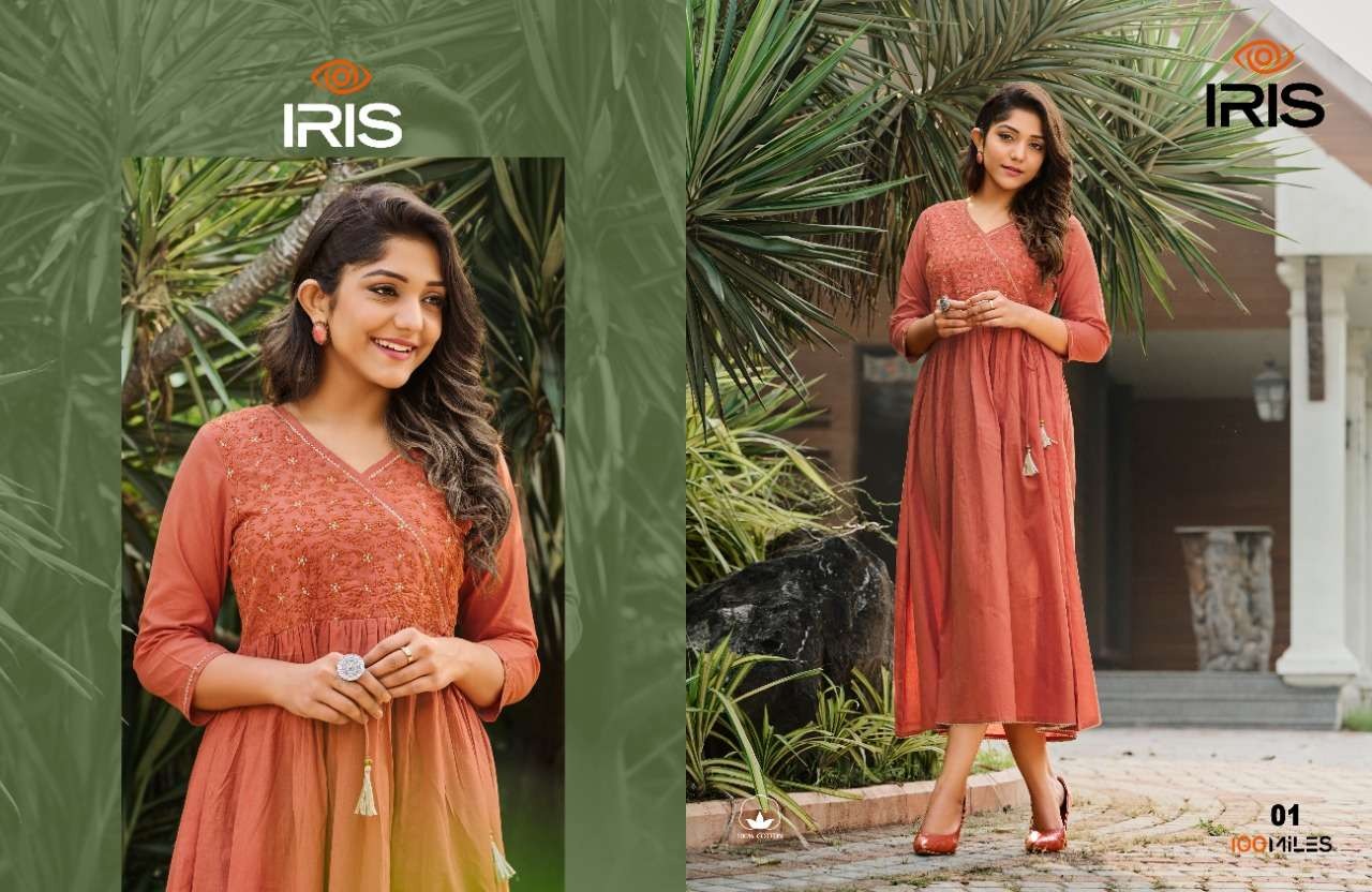 Iris By 100miles Pure Cotton Long Kurti Wholesale Market In Surat