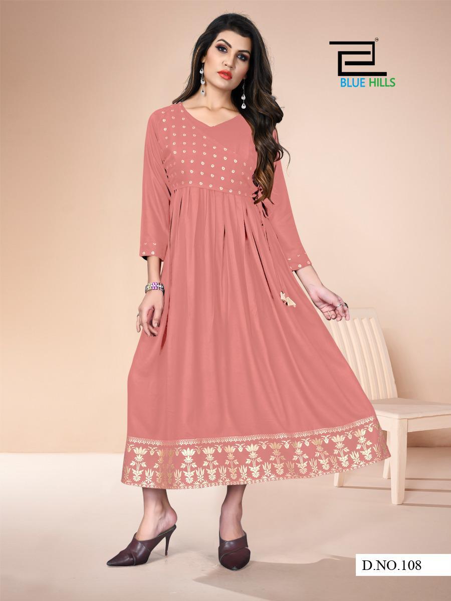 Blue Hills Badhai Ho Designer Ethnic Wear Long Printed Rayon Kurti Collection
