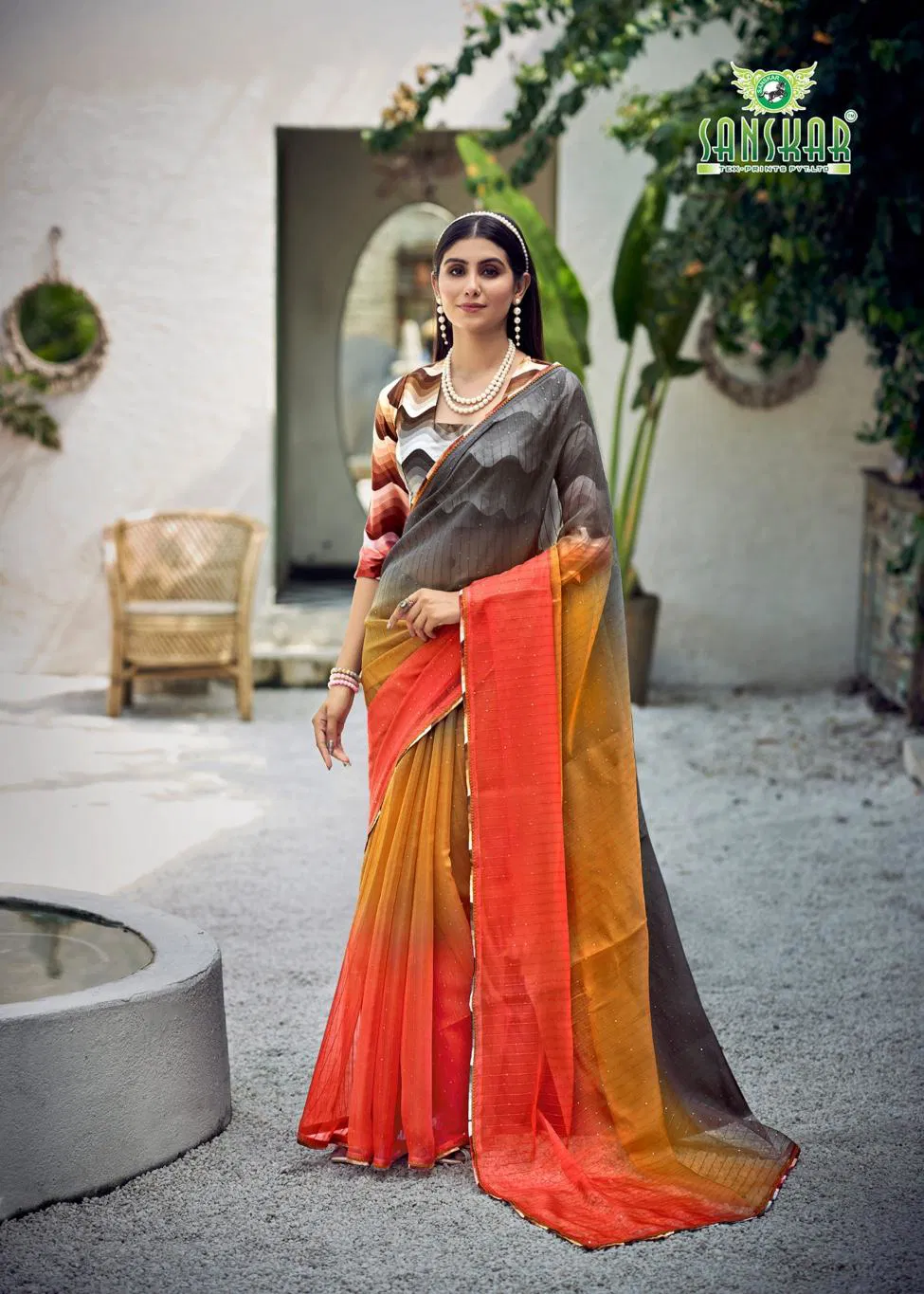 Fashion Show By Sanskar Printed Organza Saree Wholesale Online