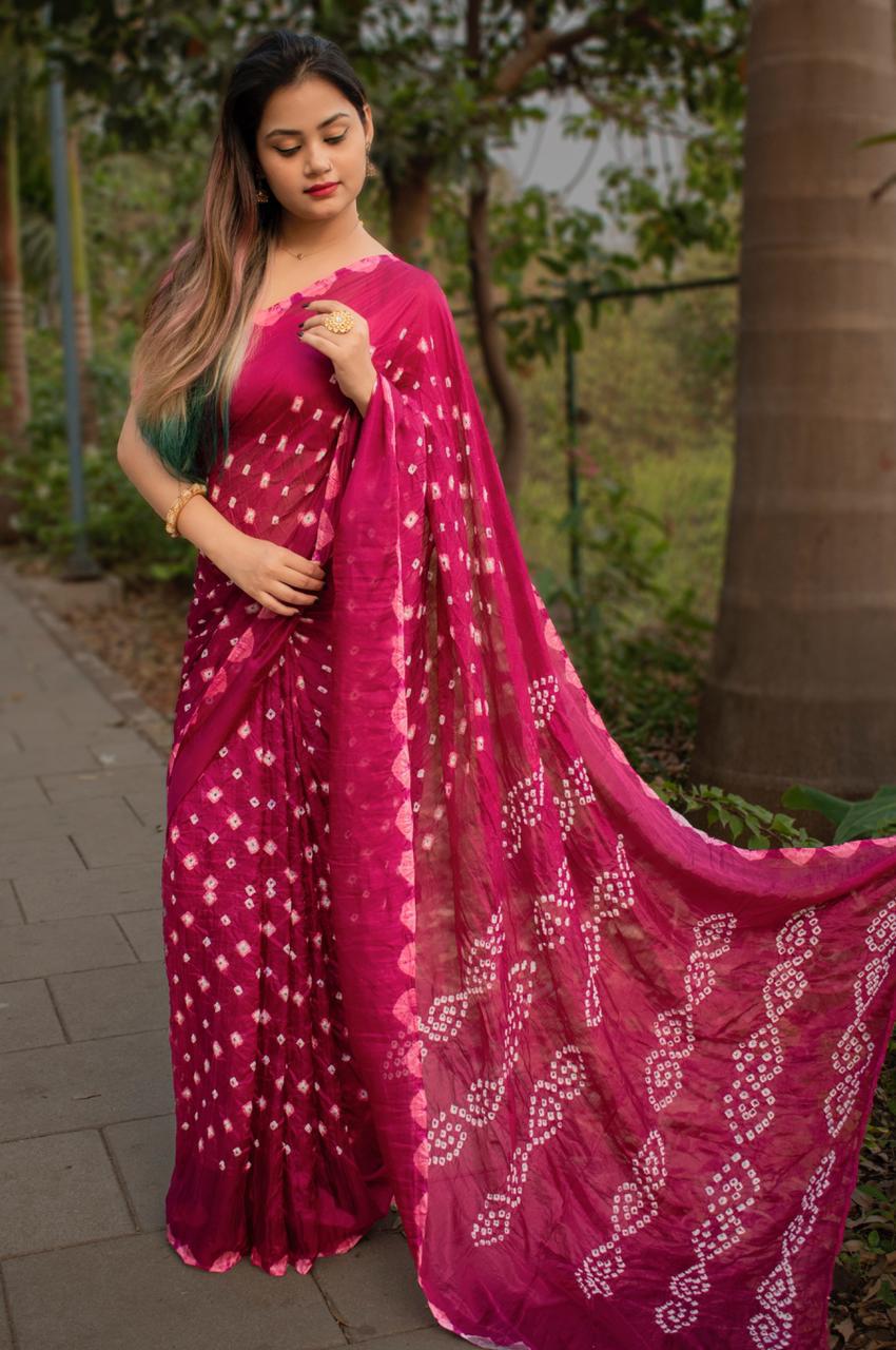 Gaji Bandhej Latest Designer Fancy Festive Wear Silk With Bandhej Border Saree Collection
