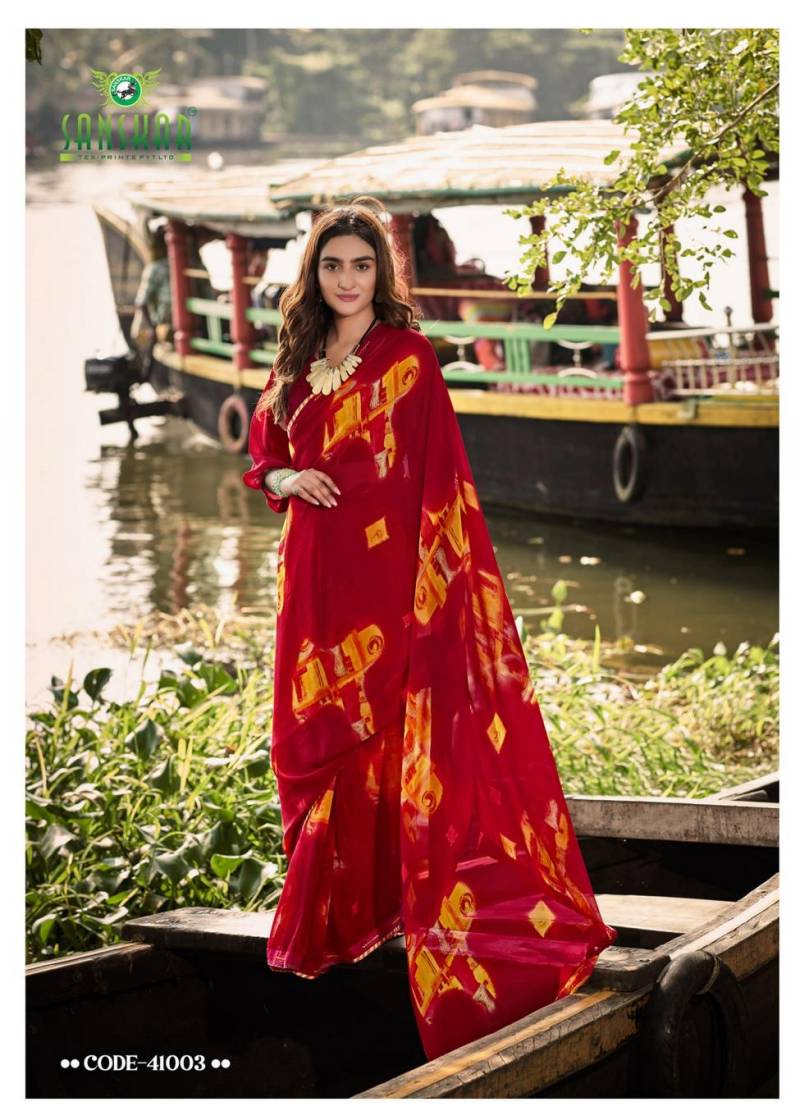 Sangeet By Sanskar Bember Georgette Embroidered Saree Wholesale Online