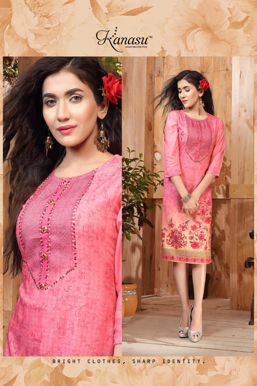 Kanasu Floral Latest Fancy Designer Ethnic Wear Rayon Printed Long Kurti Collection
