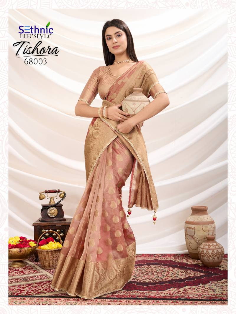 Tishora By Sethnic Crush Tissue Silk Zari Woven Saree Suppliers In India