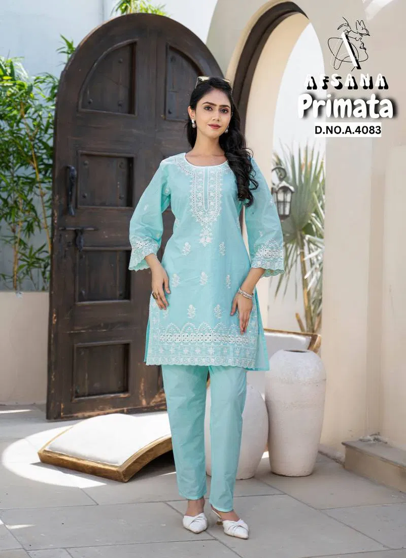 Afsana Primata Cotton Embroidered Co Ord Set Wholesale Online