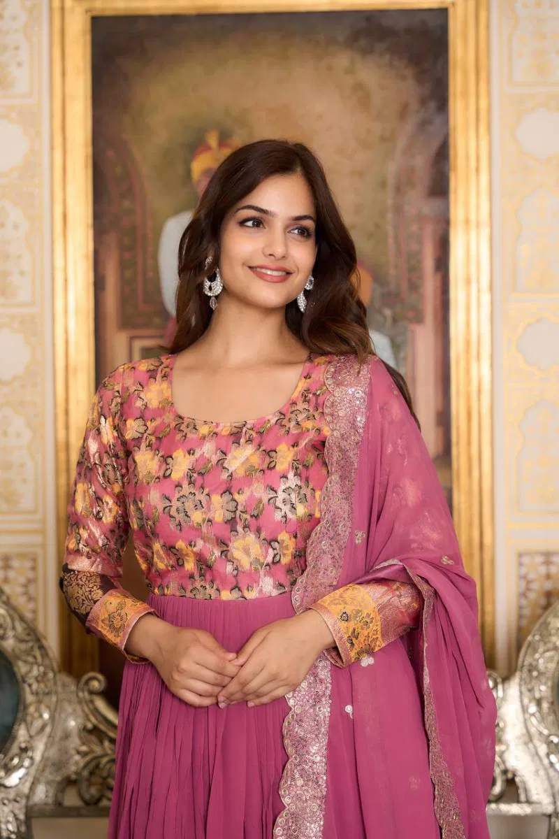Sn 2389 90 Stunning Faux Georgette Gown With Dupatta Online Wholesale