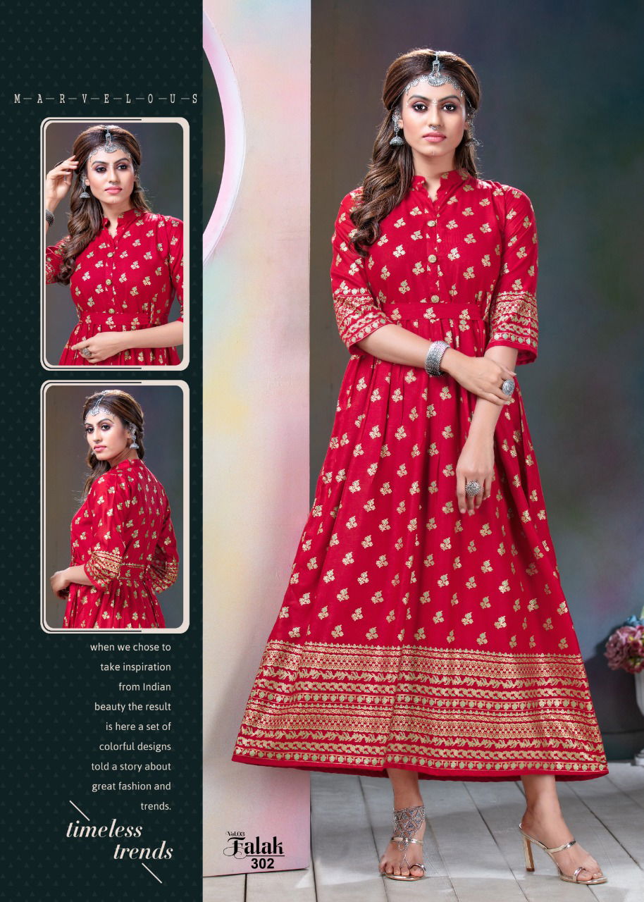 Falak Vol 3 Latest Designer Heavy Festive Wear Long Gown Style Rayon Kurti Collection