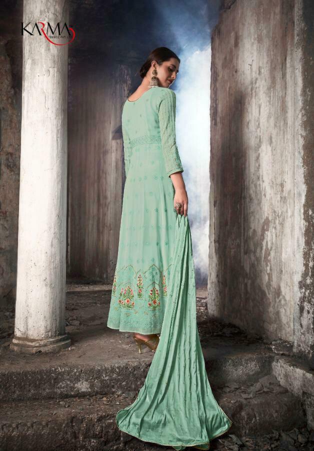 KARMA LATEST DESIGNER FOX GEORGETTE HEAVY EMBROIDERED LAKHNAVI TOP AND NAZNIN DUPATTA WITH STONE WORK COLLECTION