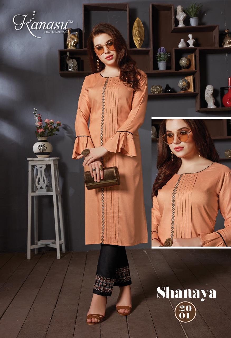 Kanasu Shanaya Latest Designer Party Wear Heavy Rayon Kurtis Collection With Pant 