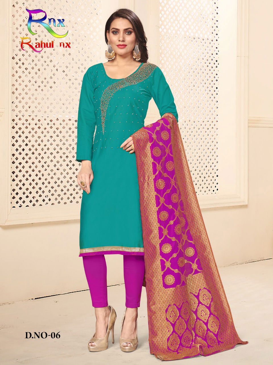 RNX-Jam Cotton-2 Latest Designer Fancy Party Wear Churidar Dress Material Collection With Banarasi Dupatta