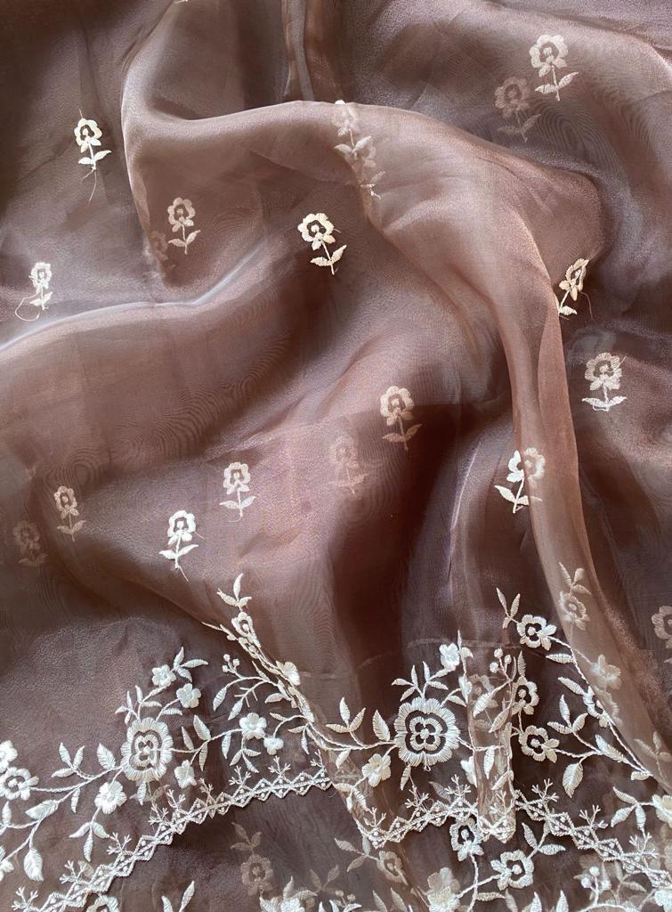 MC 110 Organza Printed Embroidery Work Sarees Catalog