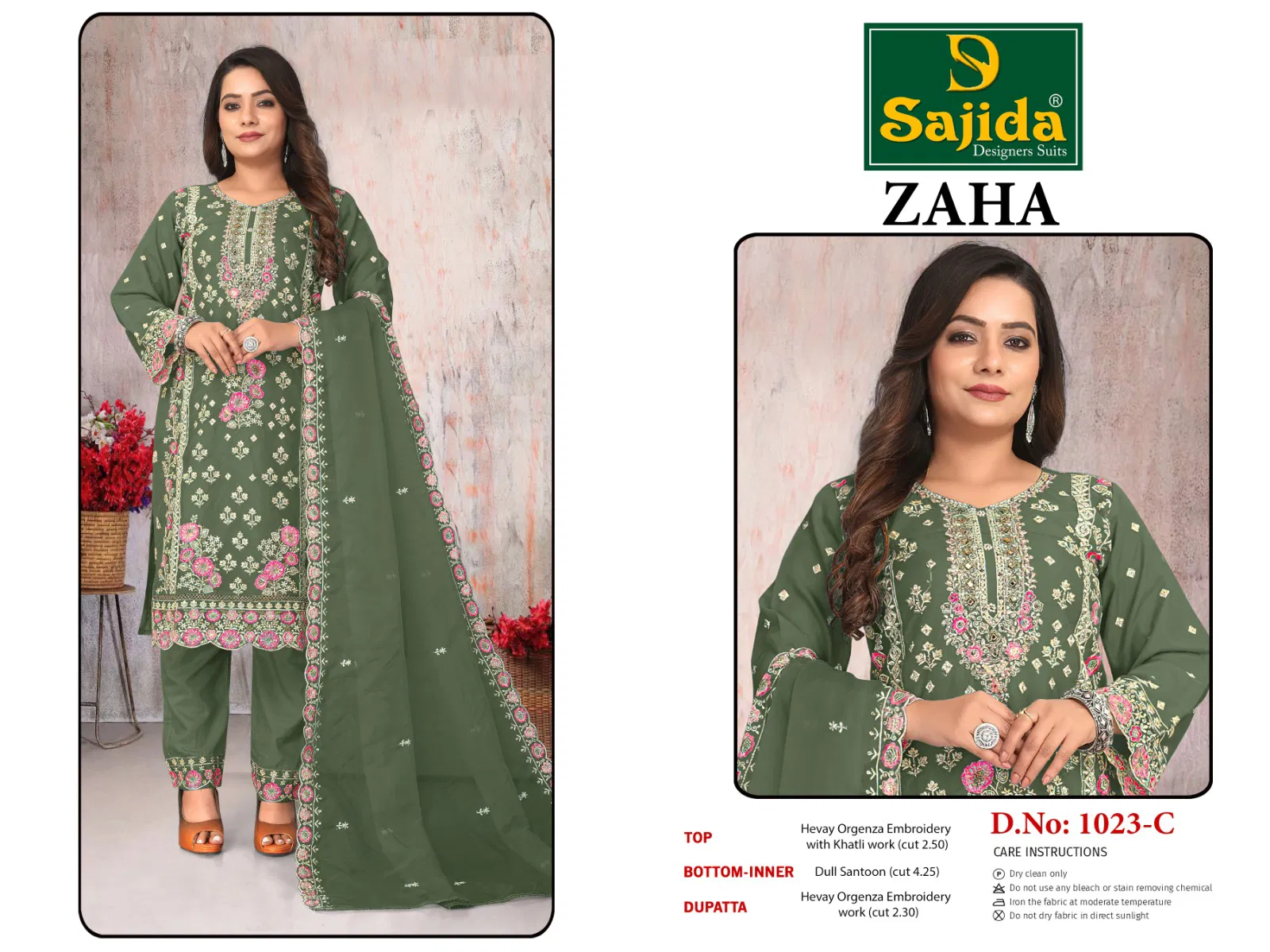 Zaha Vol 2 by Sajida Organza Pakistani Salwar Kameez Suppliers In India