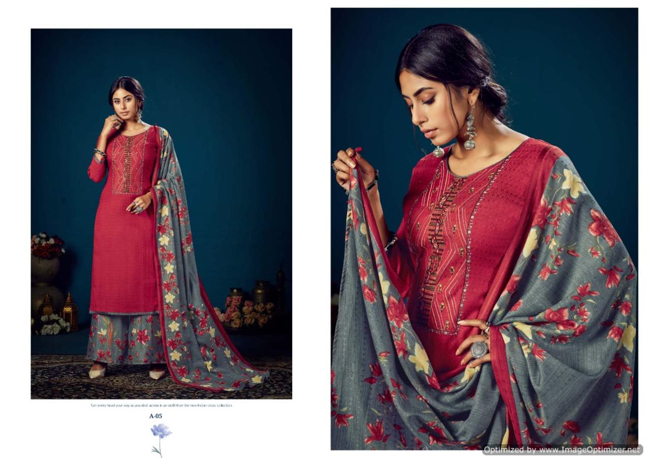 Zulfat Sohni 5 Exclusive Designer Casual Wear Pashmina Print With Heavy Kashmiri Embroidery Work Dress Material With Pure Pashmina Shawl Four Side Lace Dupatta 