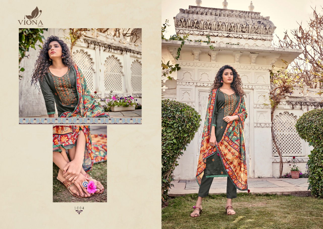 VIONA AAFIA Latest Fancy Casual Wear Cotton Jam Stain Negative Printed With Heavy Embroidery Work Salwar Suit Collection