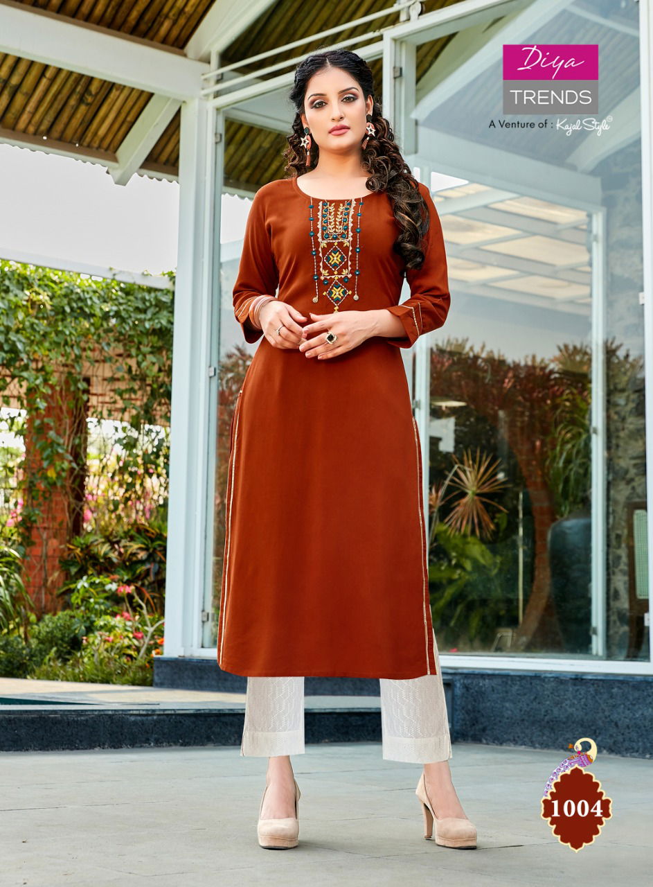 Casual Diaries 1 Latest Fancy Designer Casual Wear Heavy Embroidery Work Rayon Kurtis Collection
